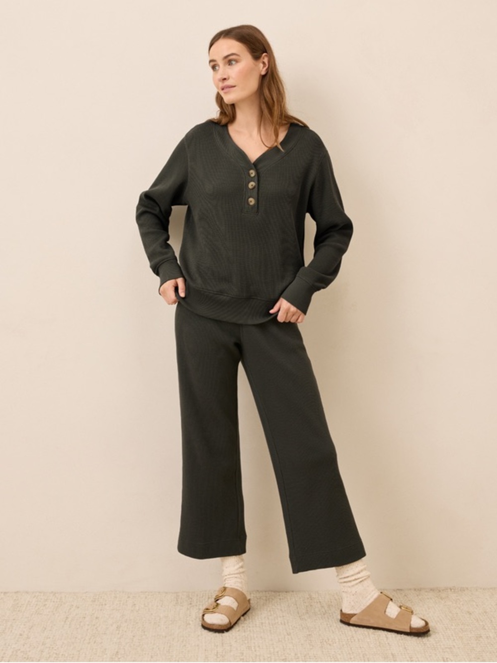 Pact Women’s Waffle Henley and Pant Set